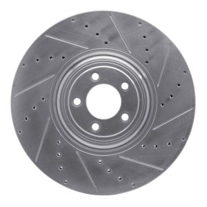 Jaguar XF Brake Rotor (1) - Front Right - R1 Concepts - Drilled & Slotted - Silver - `10-`24